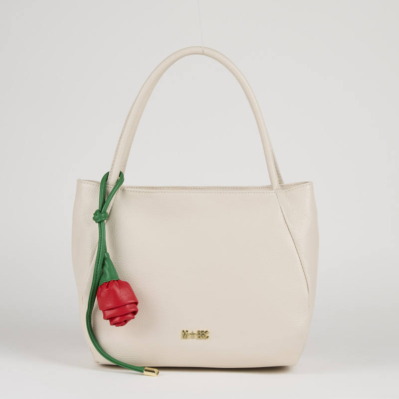 MBRC - Borsa a spalla in pelle Rose Rosse - Avorio