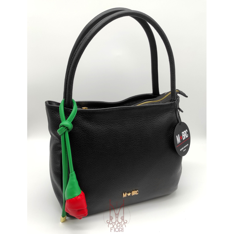 MBRC - Borsa a spalla in pelle Rose Rosse - Nero