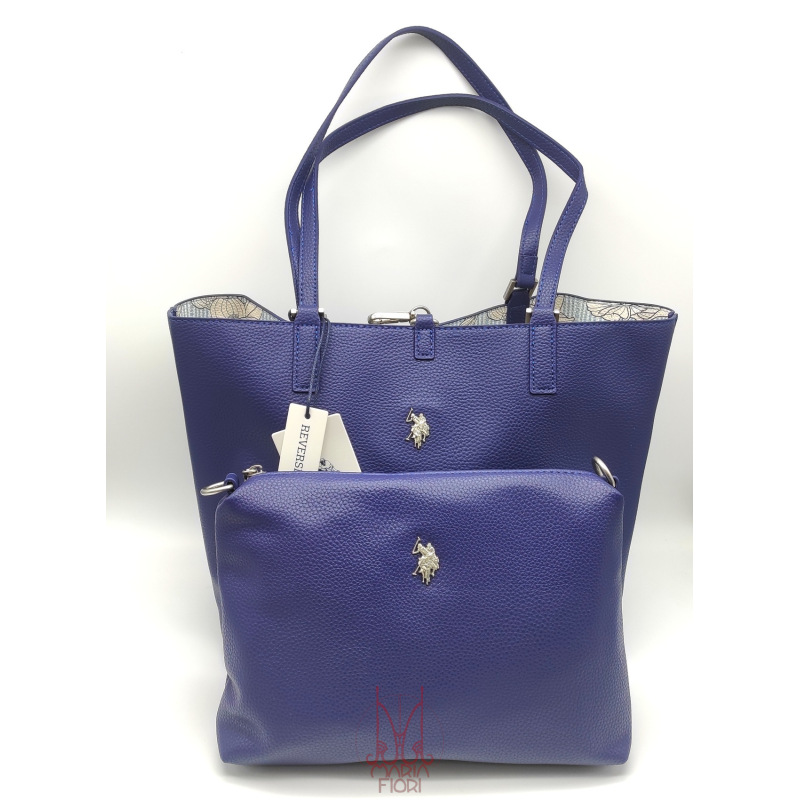 U.S. POLO Borsa Shopping Rogersville M Reversibile 3 in 1 - Blue/Flower Stripes - immagine 2