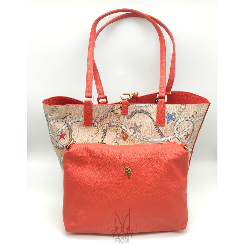 U.S. POLO Borsa Shopping Rogersville M Reversibile 3 in 1 - Coral/Chain Sea