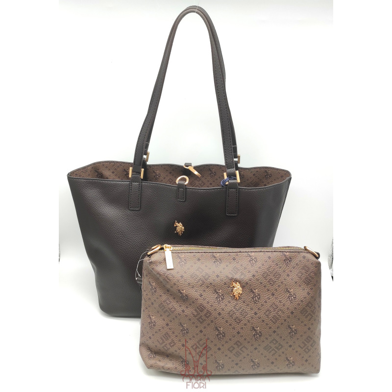 U.S. POLO Borsa Shopping Malibu M Reversibile 3 in 1 - Testa di moro/Chocolate