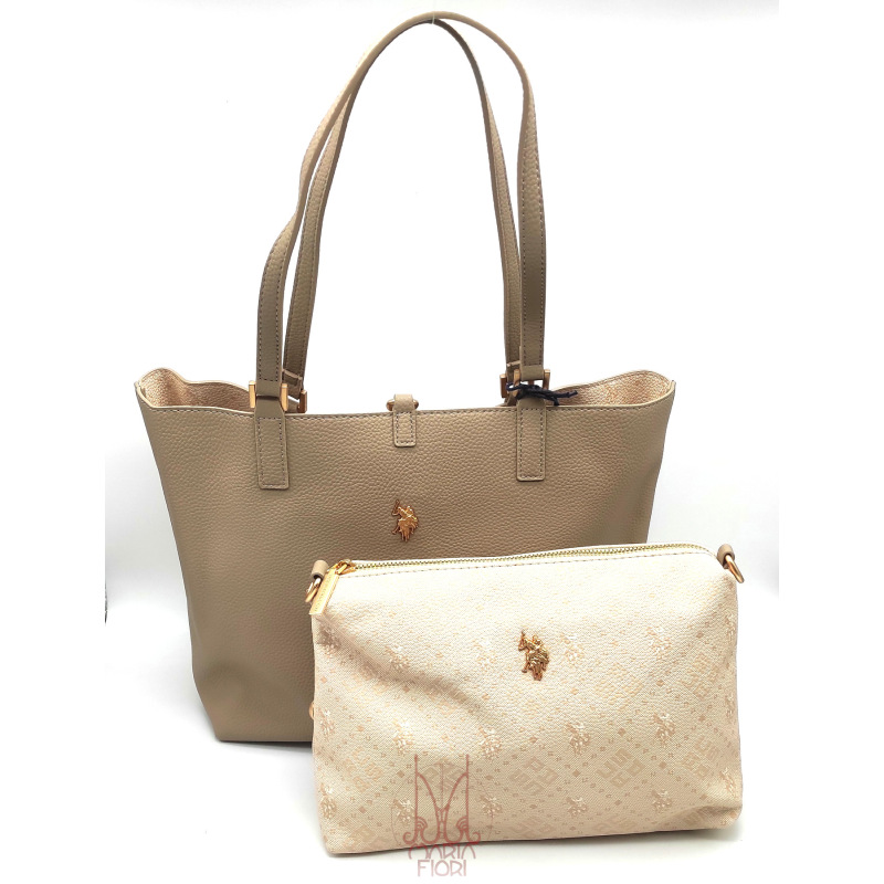 U.S. POLO Borsa Shopping Malibu M Reversibile 3 in 1 - Irish Cream
