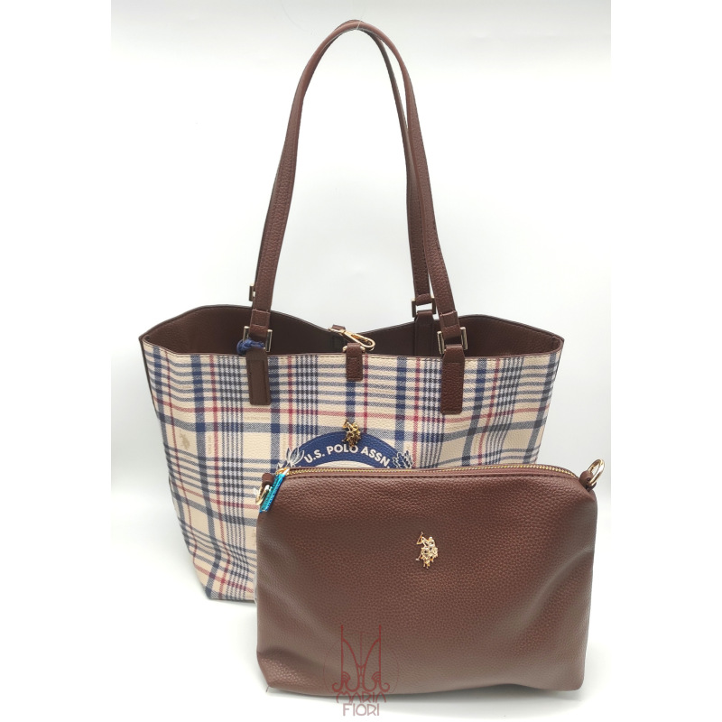 U.S. POLO Borsa Shopping Rogersville M Reversibile 3 in 1 - Cappuccino+Plaid