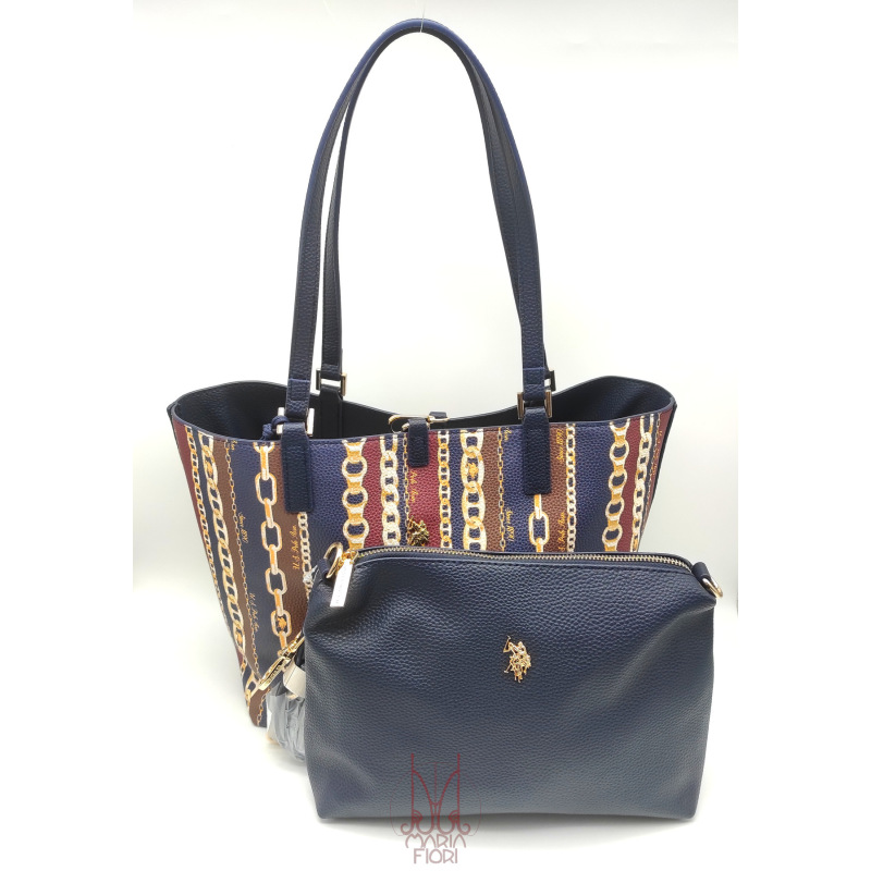U.S. POLO Borsa Shopping Rogersville M Reversibile 3 in 1 - Navy+Chain