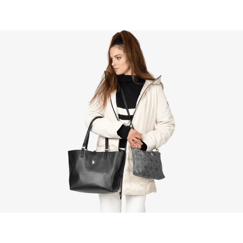 U.S. POLO Borsa Shopping Malibu M Reversibile 3 in 1 - Nero/Grigio - immagine 3