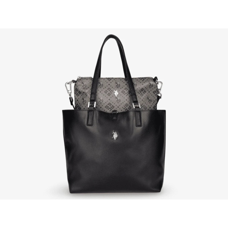 U.S. POLO Borsa Shopping Malibu M Reversibile 3 in 1 - Nero/Grigio