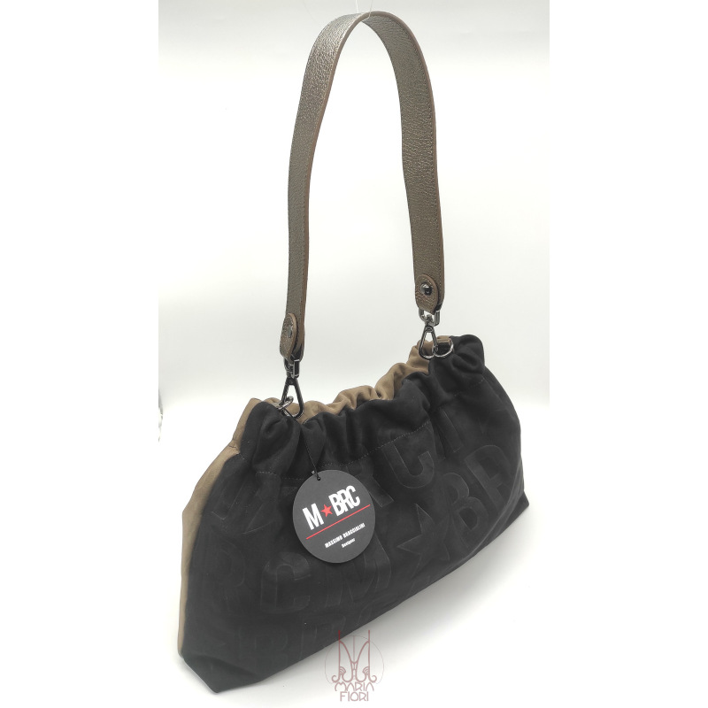 MBRC - Borsa a spalla in Pelle Suede - Nero/Taupe - immagine 2