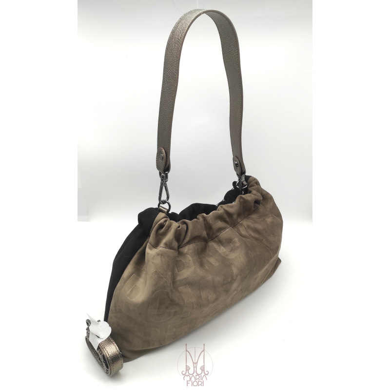 MBRC - Borsa a spalla in Pelle Suede - Nero/Taupe