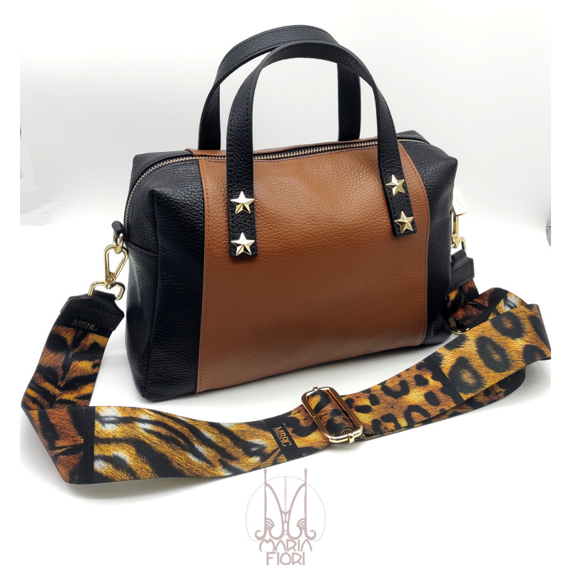 MBRC - Borsa a mano in Pelle Animalier -Nero/Cognac - immagine 2