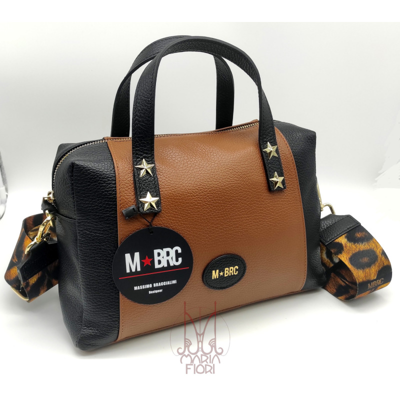 MBRC - Borsa a mano in Pelle Animalier -Nero/Cognac