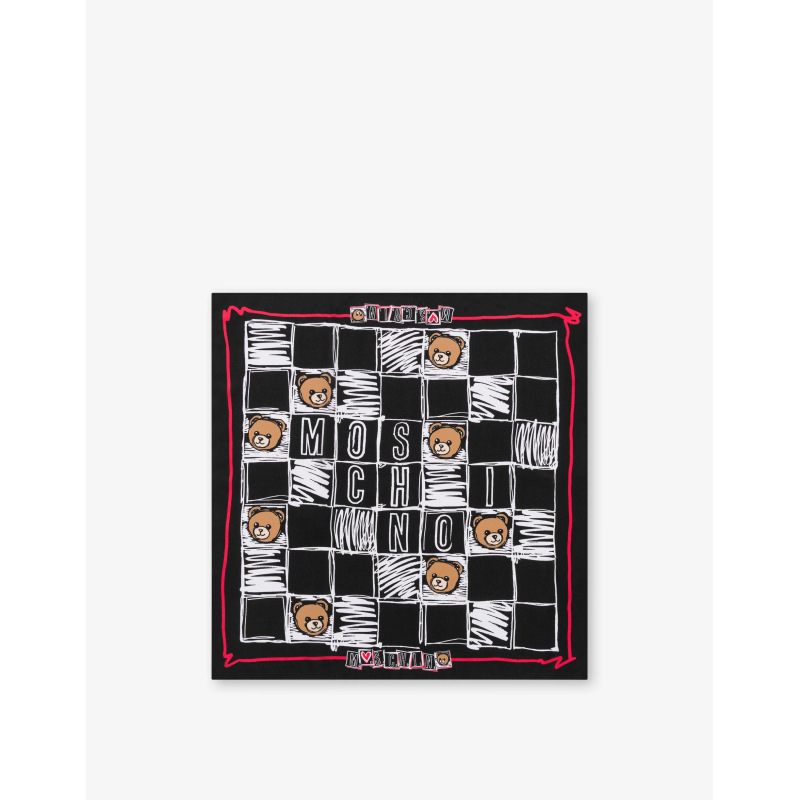 MOSCHINO Foulard Seta Crepe Toy 68x68 Nero Multi