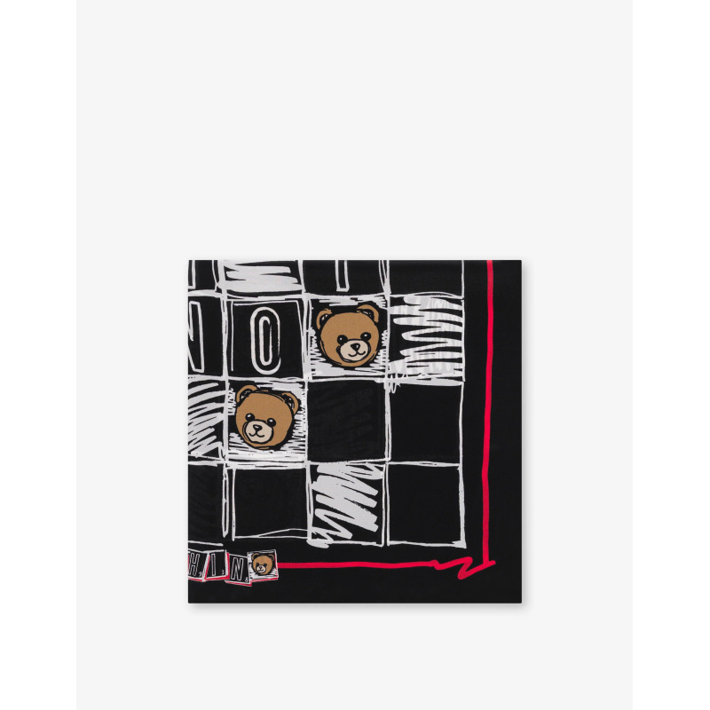 MOSCHINO Foulard Seta Crepe Toy 68x68 Nero Multi - immagine 2