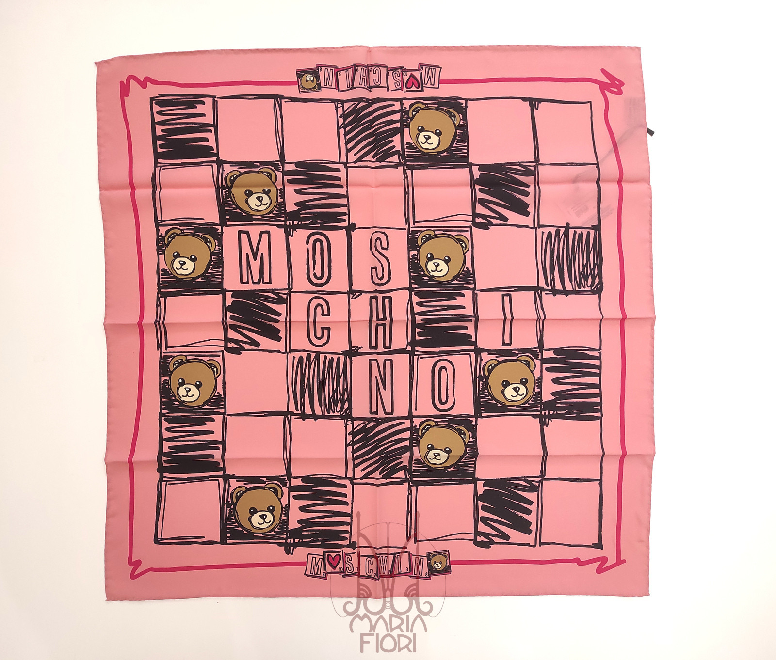 MOSCHINO Foulard Seta Crepe Toy 68x68 Rosa Multi