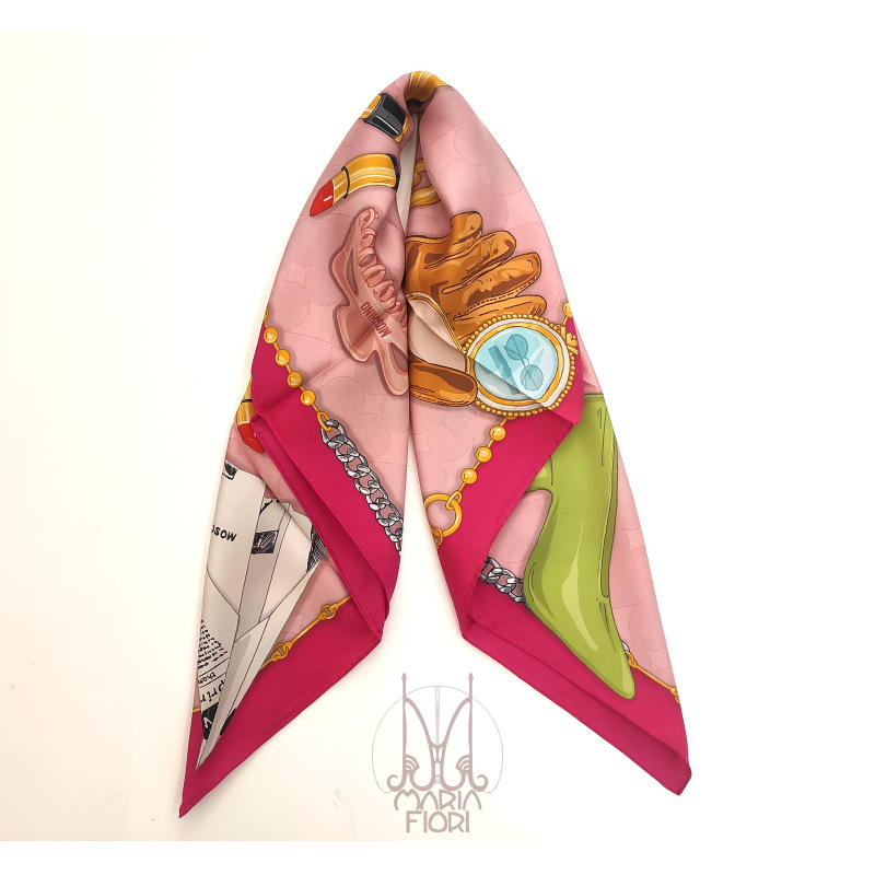 MOSCHINO Foulard Seta Crepe 90x90 Rosa Multi - immagine 2