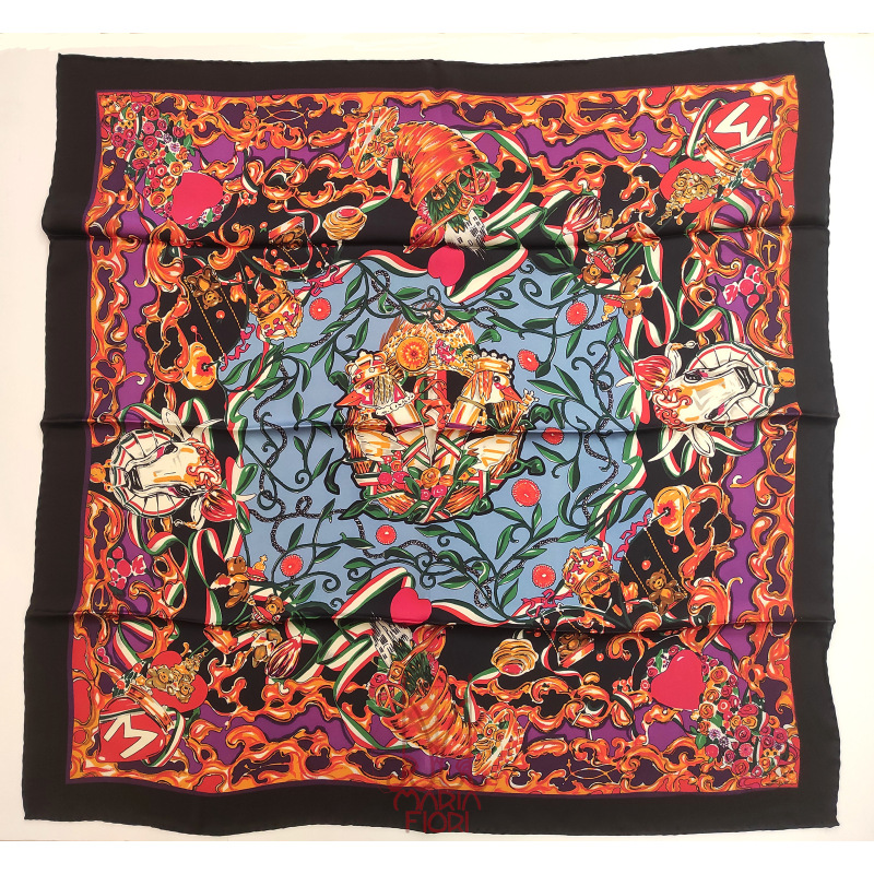 MOSCHINO Foulard Seta Raso 90x90 Nero Multi