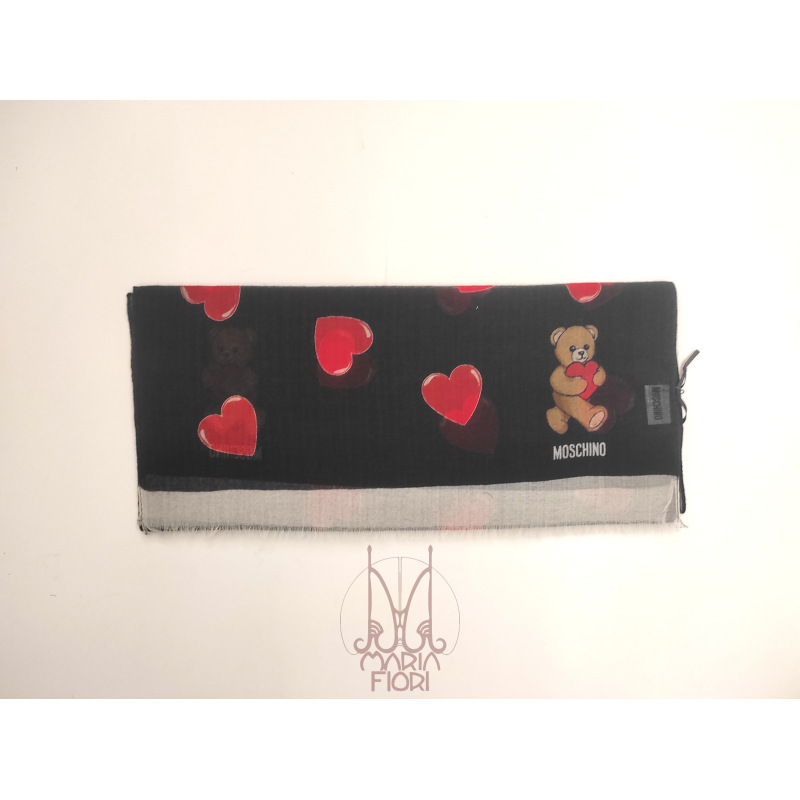 MOSCHINO Sciarpa Lana Twill Toy Nero Multi 40x150 - immagine 2