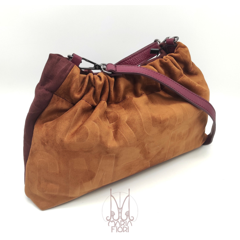MBRC - Borsa a tracolla in Pelle Suede - Bordeaux/Cognac - immagine 2