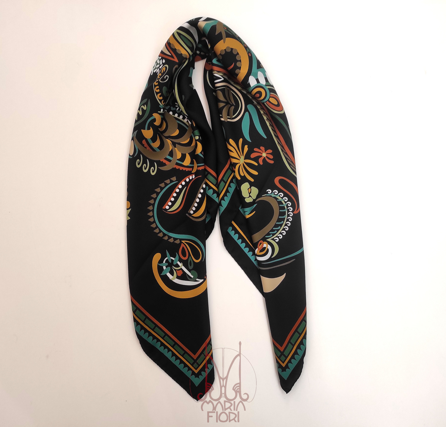 Barbieri Foulard Seta Twill 90x90 - Nero Multi - immagine 2