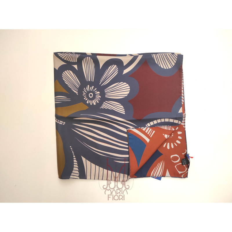 Barbieri Foulard Seta Twill Doppia Stampa 90x90 - Blu Multi