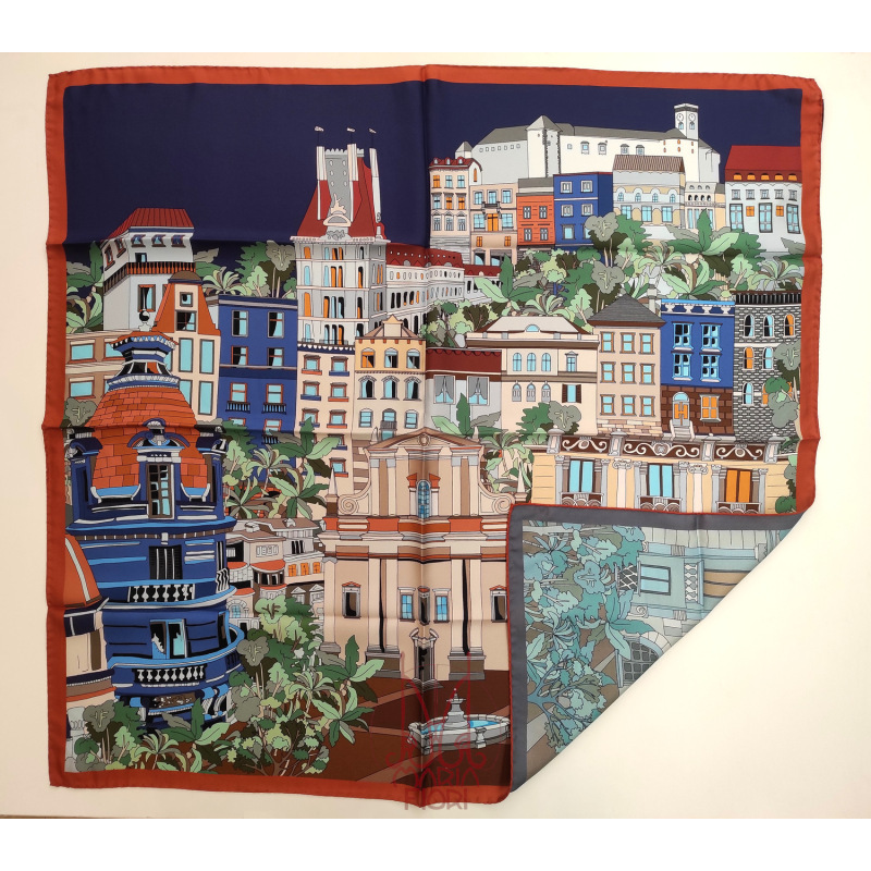 Barbieri Foulard Seta Twill Doppia Stampa 90x90 - Blu Multi