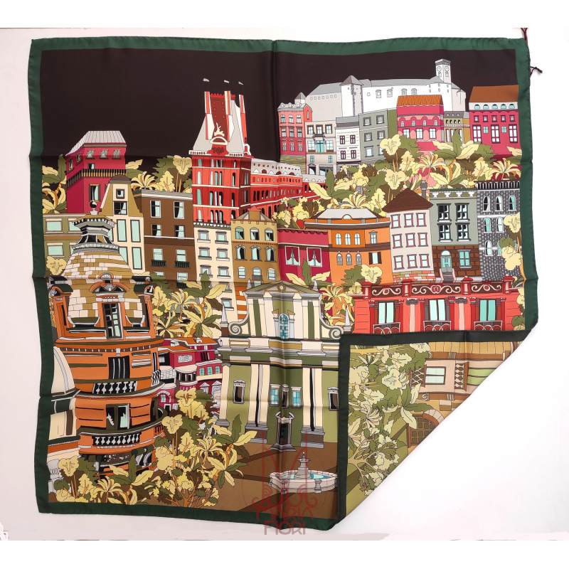 Barbieri Foulard Seta Twill Doppia Stampa 90x90 - Verde Multi