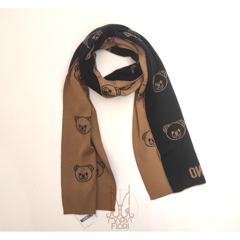 MOSCHINO Sciarpa Lana Multi Toy Beige/Nero 30x190