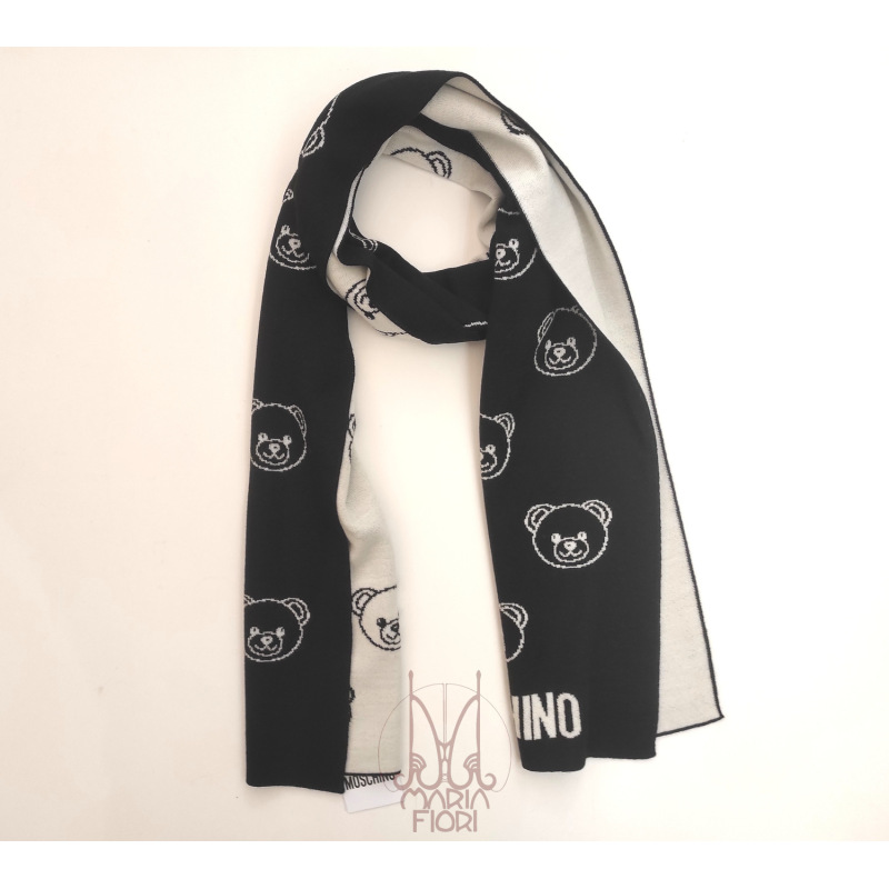 MOSCHINO Sciarpa Lana Multi Toy Nero/Bianco 30x190