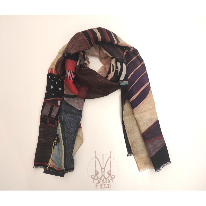 Barbieri - Stola Lana Twill 90x200 - Bordeaux Multi