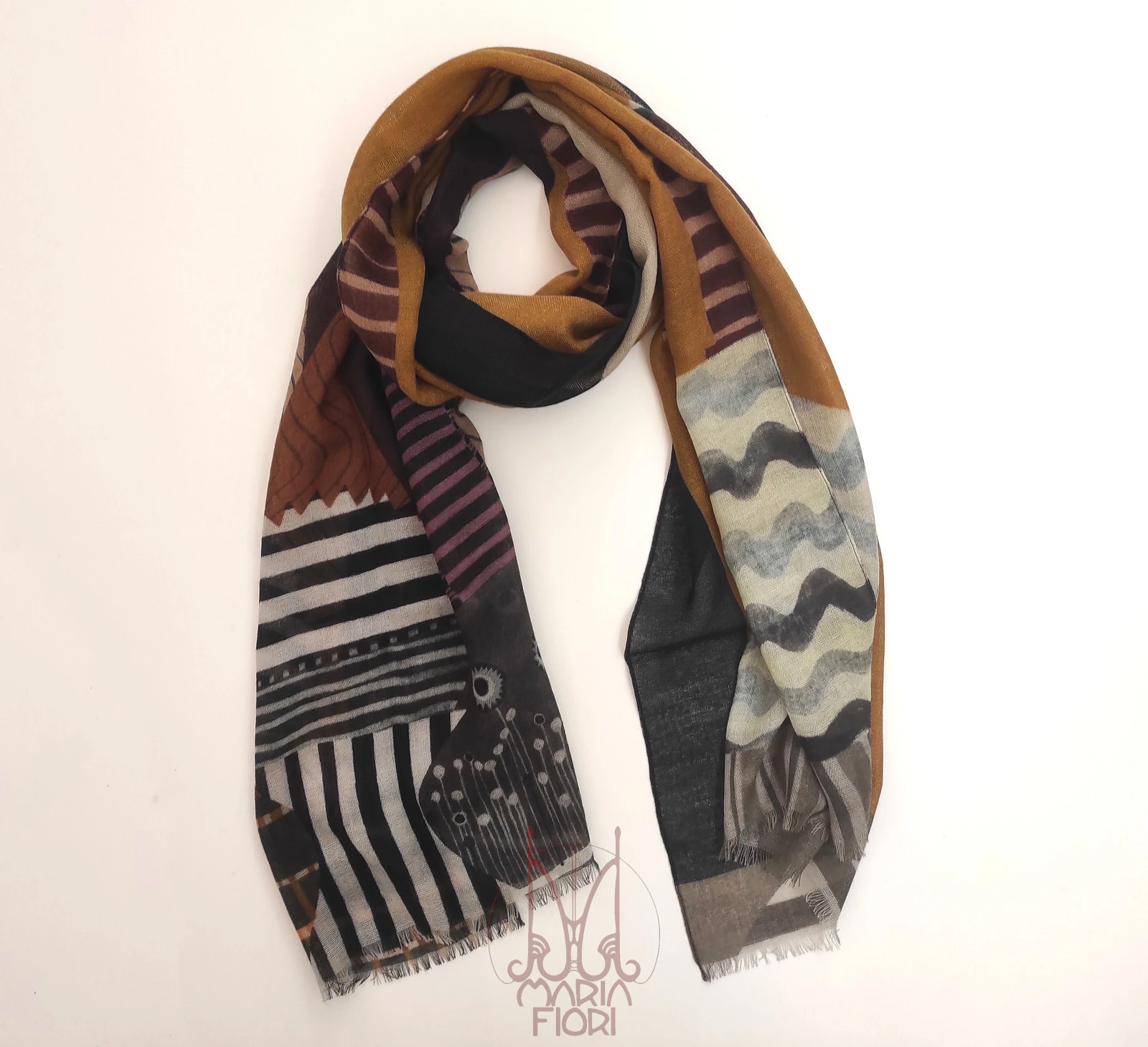 Barbieri - Sciarpa Lana Maglia St. 55x190 - Camel Multi