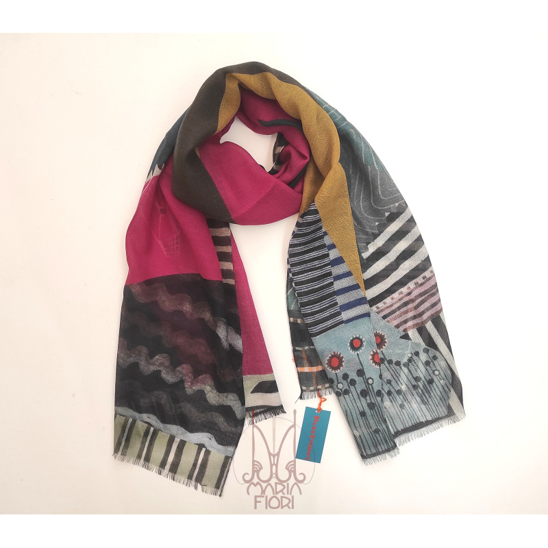 Barbieri - Sciarpa Lana Maglia St. 55x190 - Bordeaux Multi