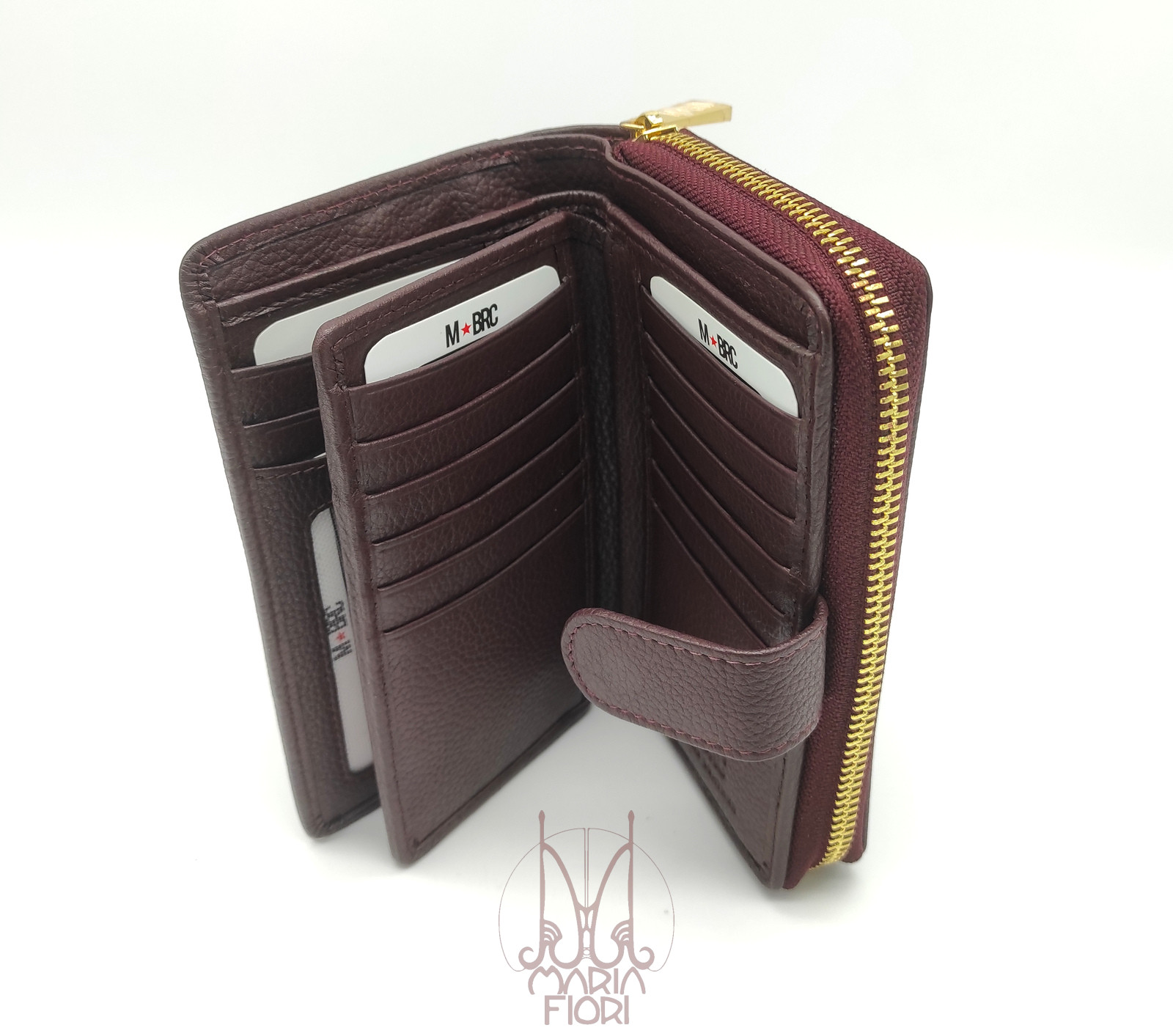MBRC - Portafoglio Zip + Clip Medio in Pelle Burgundy - immagine 2