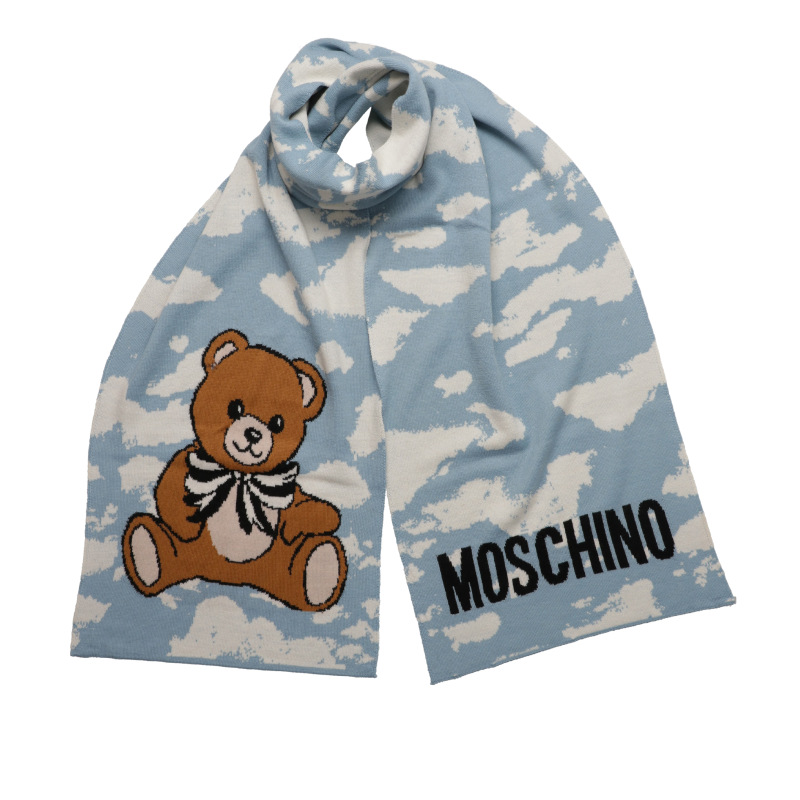 MOSCHINO Sciarpa Lana Multi Toy Celeste/Bianco 32x180