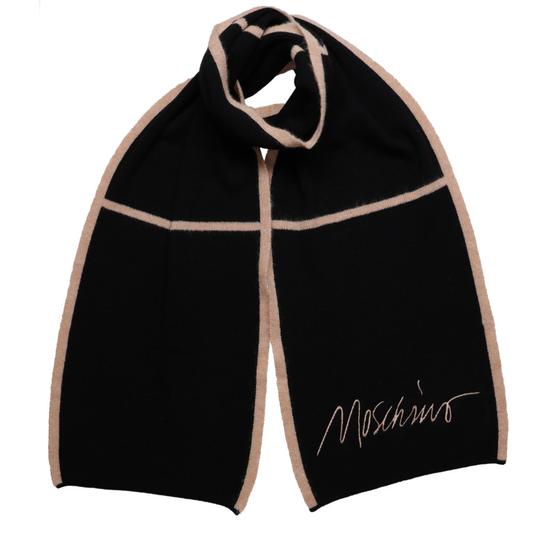 MOSCHINO Sciarpa Lana Multi ricamo - Nero/Beige 30x180