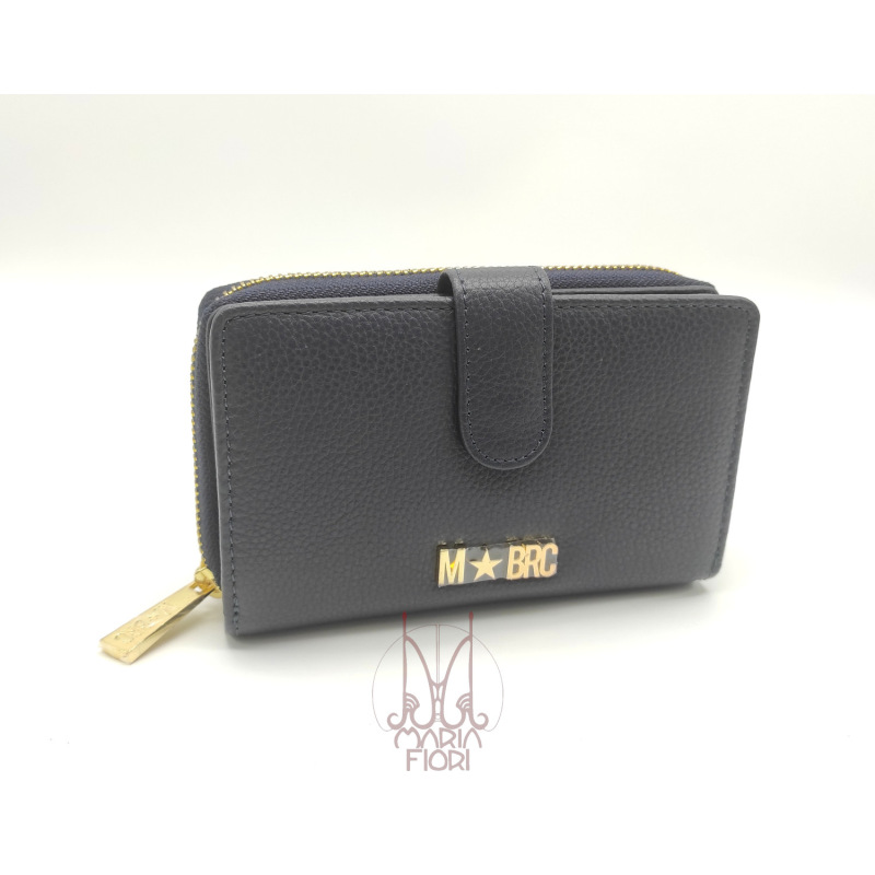 MBRC - Portafoglio Zip + Clip Medio in Pelle Blu Navy
