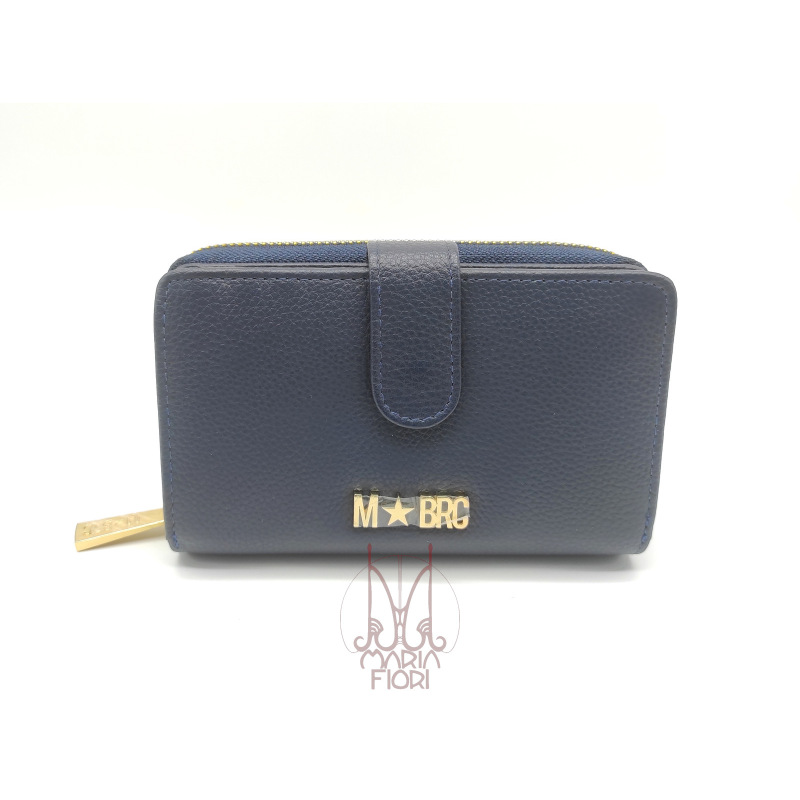 MBRC - Portafoglio Zip + Clip Medio in Pelle Blu Navy