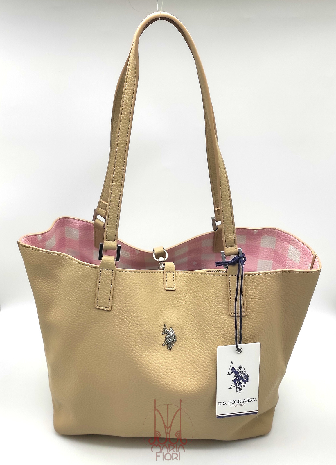 U.S. POLO Borsa Shopping Rogersville M Reversibile 3 in 1 - Vichy+Desert - immagine 2