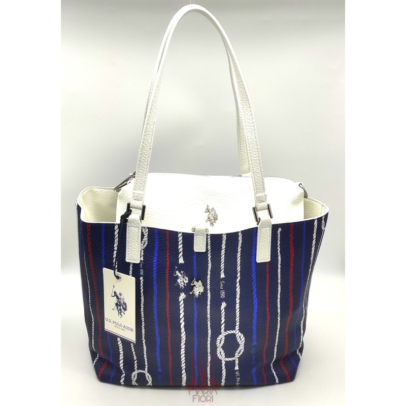 U.S. POLO Borsa Shopping Rogersville M Reversibile 3 in 1 - Rope+Bianco