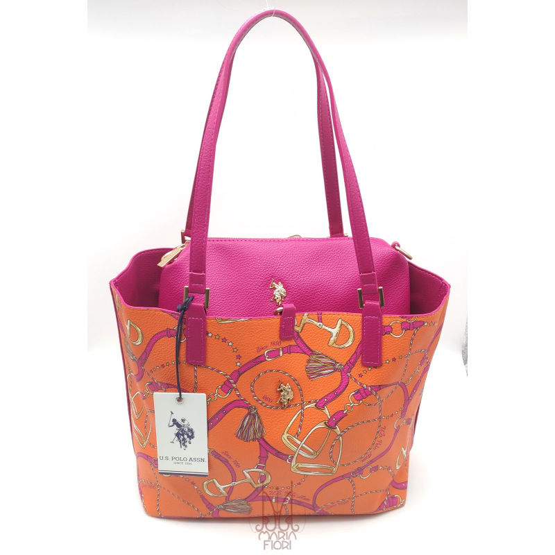 U.S. POLO Borsa Shopping Rogersville M Reversibile 3 in 1 - Stirrup+Fucsia