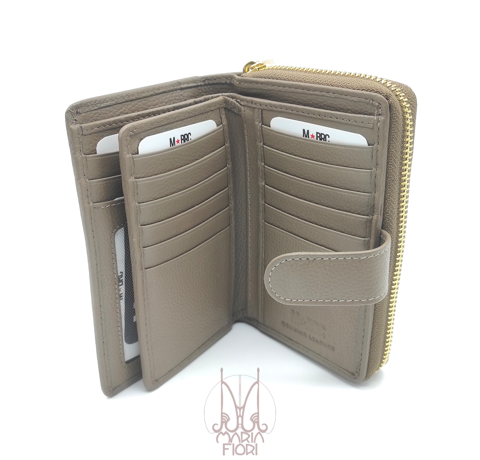 MBRC - Portafoglio Zip + Clip Medio in Pelle Taupe - immagine 2