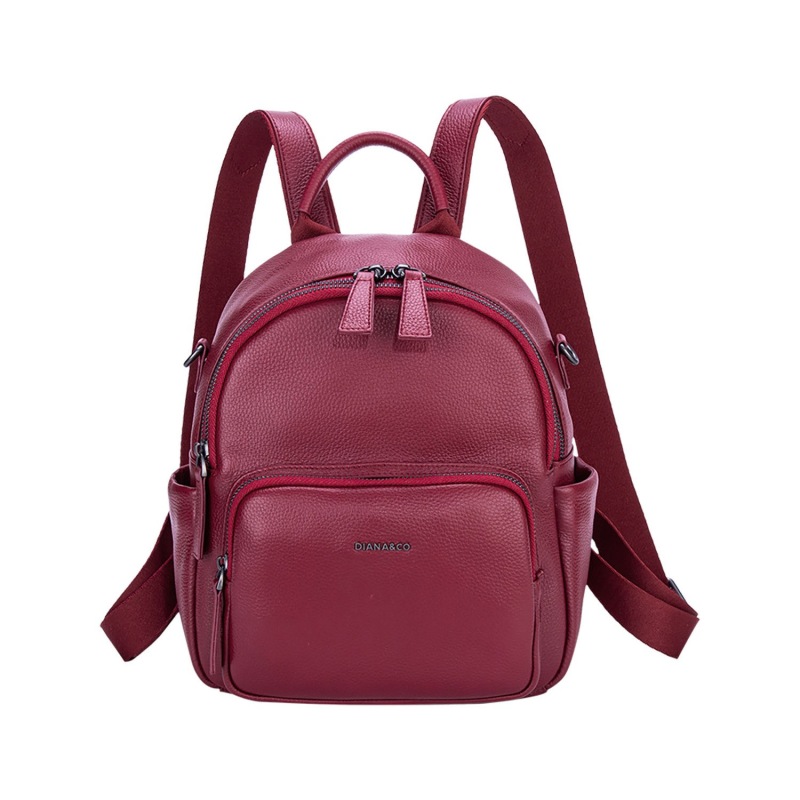 Diana&co Zaino piccolo in pelle multi zip - Rosso scuro