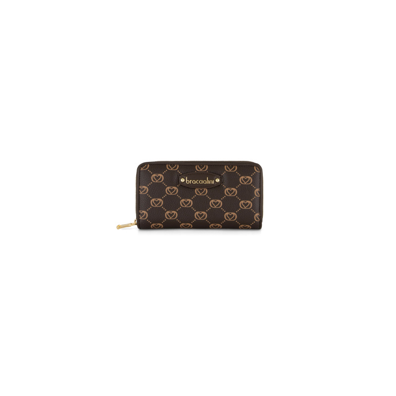 Braccialini Portafoglio in Pelle Zip Around Monogram Marrone