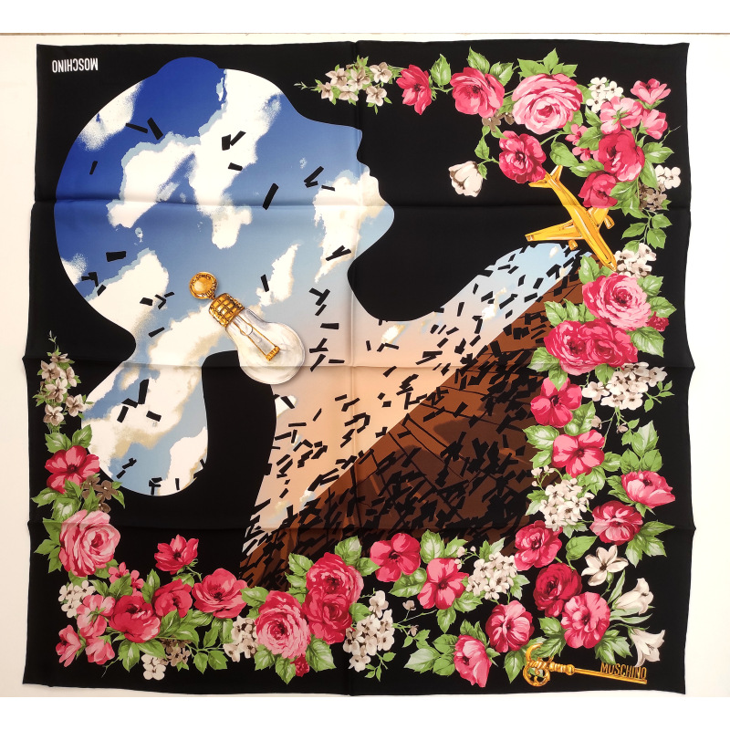 MOSCHINO Foulard Seta Twill 90x90 Nero Multi