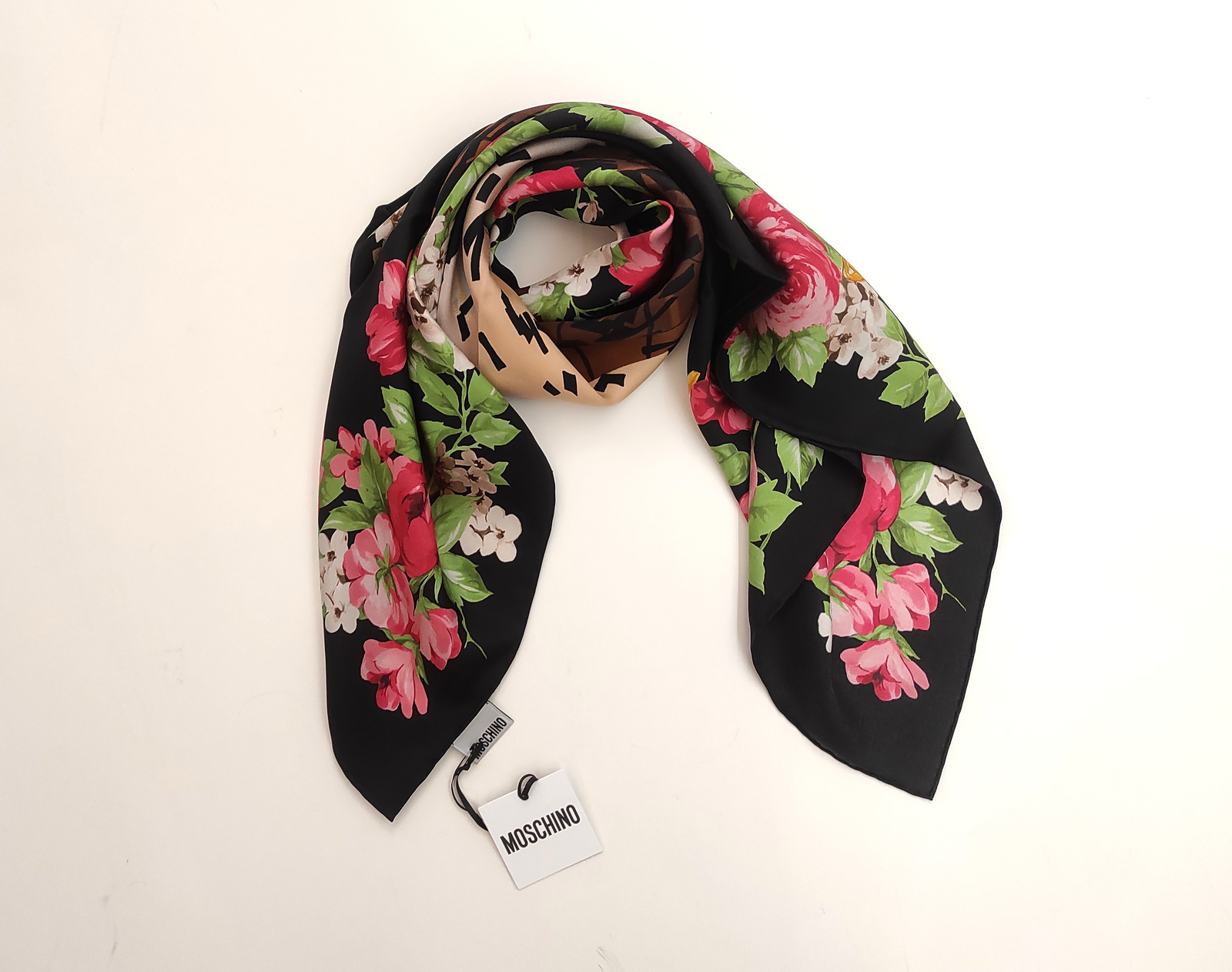 MOSCHINO Foulard Seta Twill 90x90 Nero Multi - immagine 2