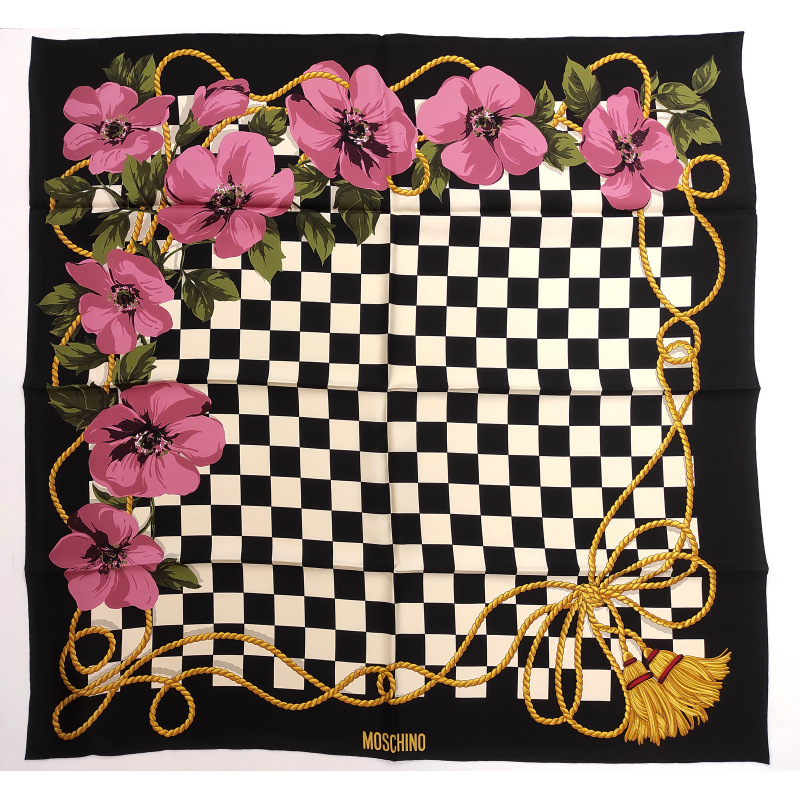 MOSCHINO Foulard Seta Twill 90x90 Nero/Beige Multi