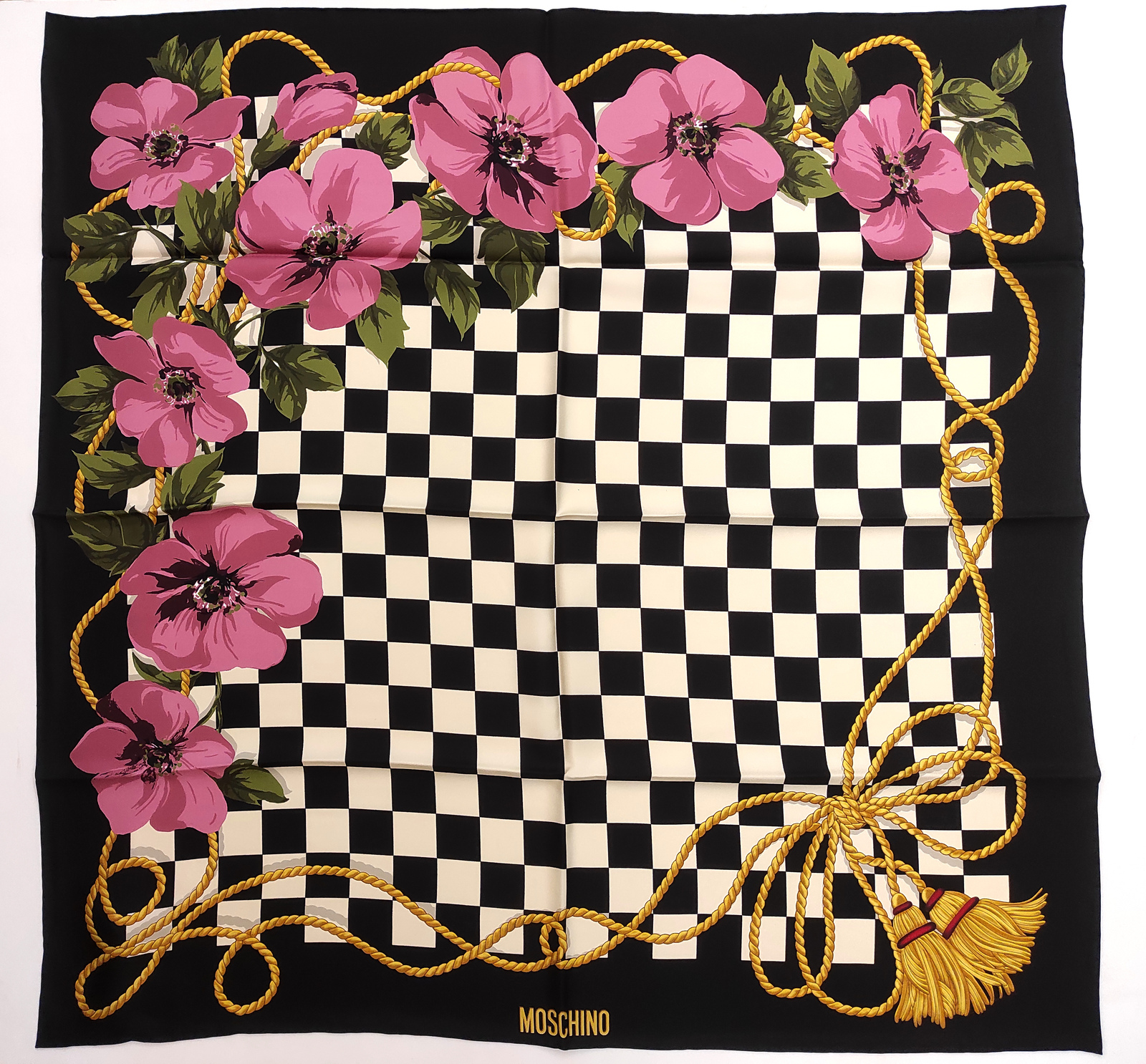 MOSCHINO Foulard Seta Twill 90x90 Nero/Beige Multi