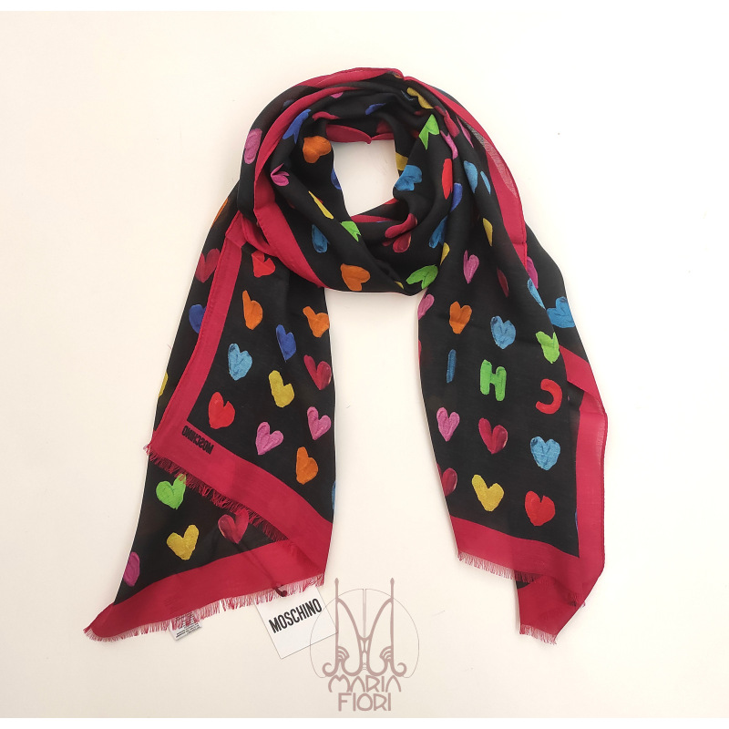 MOSCHINO Sciarpa Modal-Cashmere 45x150 Nero/Rosso multi