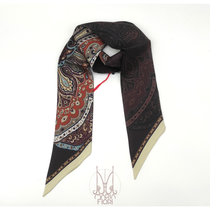 Barbieri Foulard Seta Tubolar Twill Doppia Stampa 7x90 - Marrone Multi