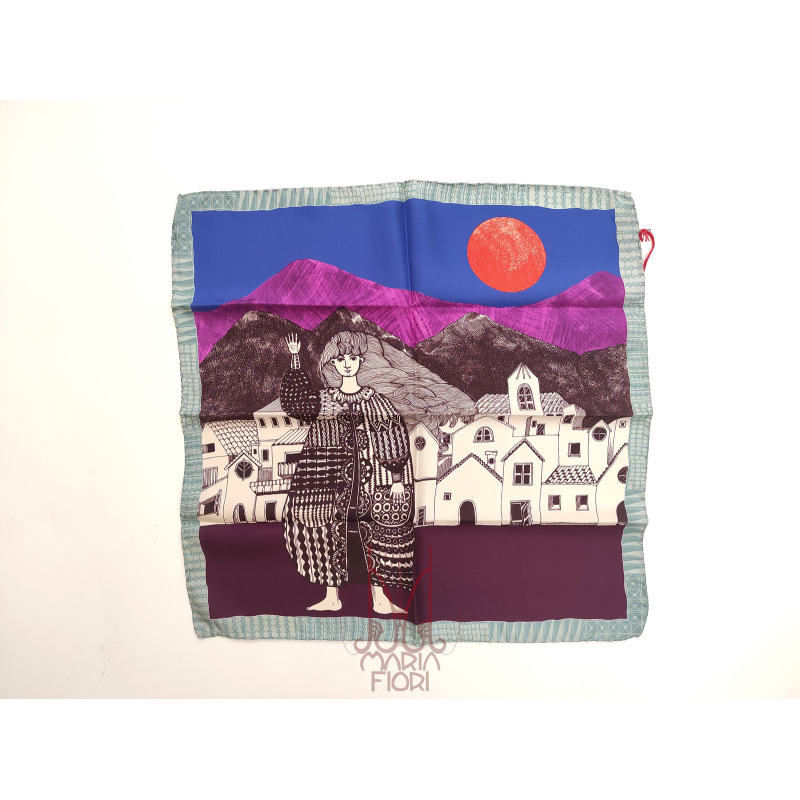 Barbieri - Foulard Seta Twill 53x53 - Bordeaux Multi