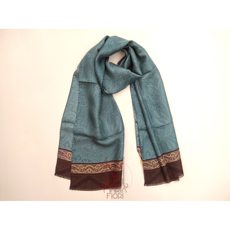 Barbieri - Stola/Sciarpa Seta Twill 52x190 - Petrolio Dis.Cashmere