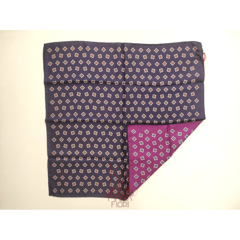 Barbieri Foulard Seta Twill Doppia Stampa 65x65 - Blu/Viola Multi